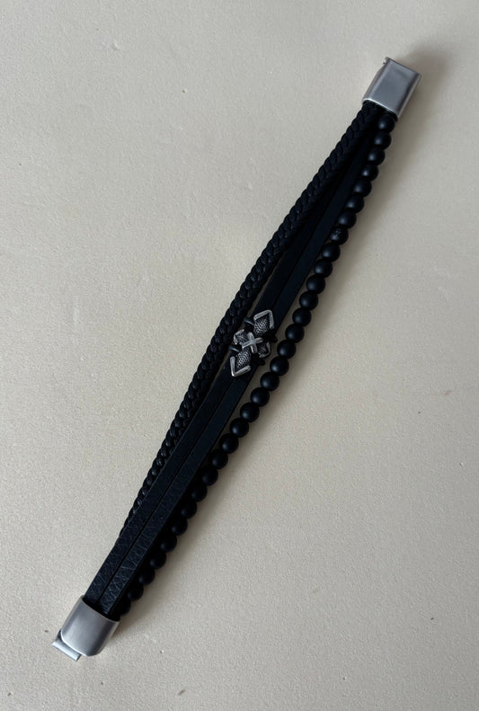 Pulsera Cruz y Obsidiana
