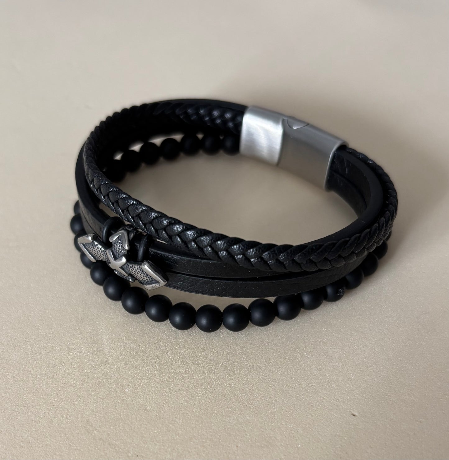 Pulsera Cruz y Obsidiana