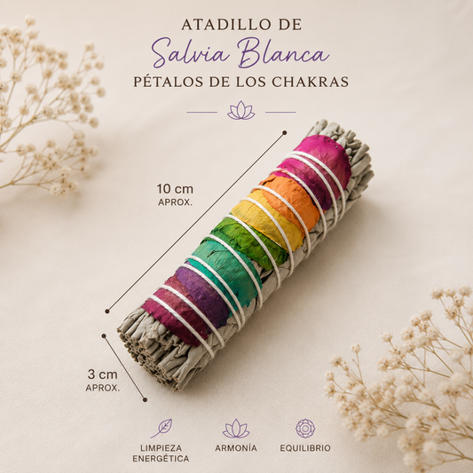 Atadillo Salvia Blanca con pétalos Chakras