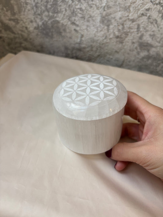 Joyero Selenita Flor Vida redondo