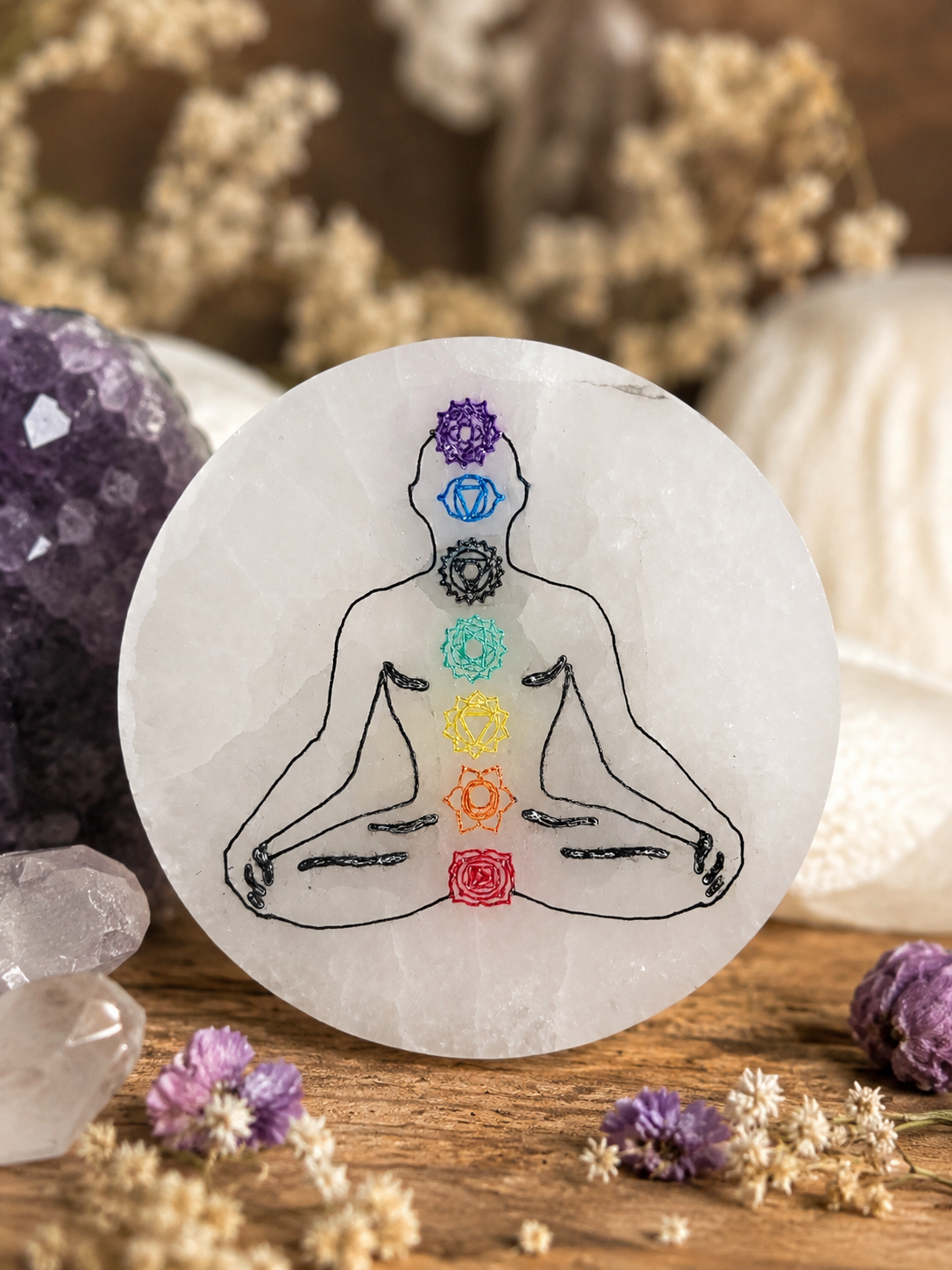 Placa Selenita Meditación y Chakras